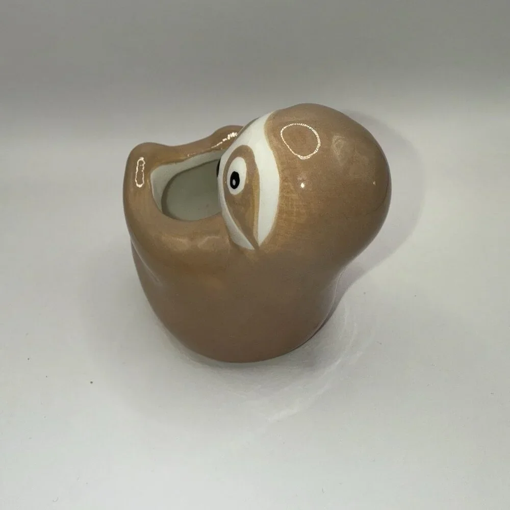 Friendly Brown Sloth Planter for Succulents or Air Fern Adorable Cute Ceramic